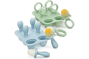 CLDY 2 moldes de 6 moldes de silicona para niños, incluye 6 palillos, sin BPA, aptos para alimentos, fáciles de limpiar, ideales para puré de frutas y leche materna (verde y azul)