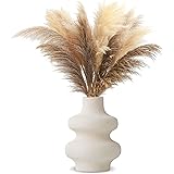 Jarrón redondo blanco, florero beis, de cerámica, moderno, para flores secas, artístico, redondo, color crema, bohemio, para 