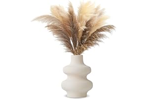 Kingbar Runde Vase Weiß, Blumenvase Beige Keramik Vase Moderne Trockenblumen Kunst Runde Vase Creme Keramik Vase Boho Deko Vase Für Dekoration Und Geschenk, M