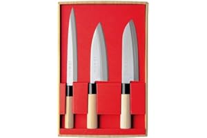 SEKI RIU SekiRyu Set de 3 Couteaux Japonais SR801 - Sashimi, Santoku et Deba - Lame en Acier Inoxydable
