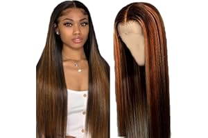 ZESLAERR Echthaar Perücke Brazilian Remy Hair Wig 5X5 Lace Front Wig Human Hair P430 Straight Brown Lace Wig No Smell Soft Hair Top Swiss Lace Pre Plucked Natural Hairline Closure Wig 28 Zoll