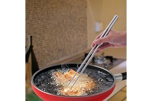 GCDN 1 paire de baguettes de cuisine en acier inoxydable argenté de 38 cm pour restaurant et nouilles non toxiques pour frire Couverts de cuisine anti-brûlure extra longs (38 cm)