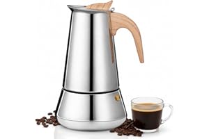 VINATO Cafetière Italienne 6 Tasses (350ml) Moka Inox Compatible Induction & Tous Feux, Pour Café Aromatique à la Maison & Voyage