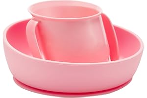 Doidy Trainer Cup and Weaning Bowl Set, for Baby 3months+ Mealtime (Cup + Bowl, Pink)