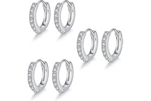 LuLiyLdJ pendientes de aro de plata para mujer, 3 pares de pendientes de aro, pendientes de aro pequeños hipoalergénicos de 10 mm para