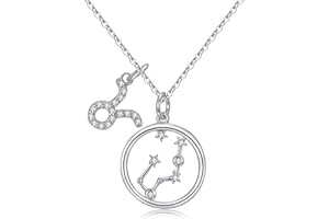 Qings Collar 12 Símbolos del Zodíaco para Mujer Plata de Ley 925, Colgante Horóscopo, Astrología