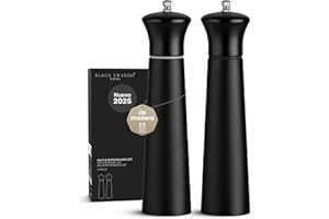 Black Sweden Home® Molinillo de sal y pimienta de diseño negro y negro – 22 cm – Mecanismo de cerámica – Molinillo de especias grande – Juego de molinillo de sal y pimienta – Sencillo negro y negro