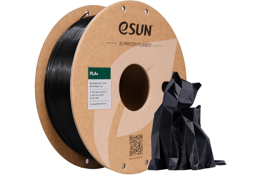 eSUN PLA+ Filament 1.75mm, Enhanced Toughness, Dimensional Accuracy +/- 0.03mm, 1KG Spool (2.2 LBS) 3D Printing Filament for 3D Printers, Polylactic Acid, Black