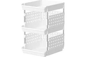 Lifewit Cestas apilables de almacenamiento, carrito de plástico de 3 niveles para cajones para armario y fruteros de cocina, organizador de almacenamiento, 35 x 30 x 54 cm, blanco