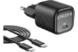 ‎ANKER Anker Ładowarka USB C 30 W zestawy ładujące, kompaktowa ładowarka, GaN szybka ładowarka, z 3-krotnie szybszym ładowaniem, kompatybilny z iPhone 16/15/14/13, iPad, Samsung Galaxy S24/S23, Pixels