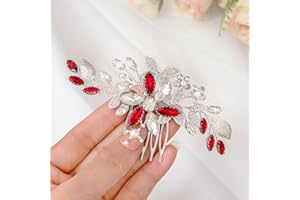 IYOU Accessoires Cheveux de Mariage pour Femme Peigne à Cheveux Cristal Rouge Coiffure Mariage Accessoire de Cheveux pour Mariée et Demoiselle D'honneur