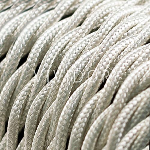Twisted Silk Braided Vintage Fabric Coloured Lighting Cable Flex 3 core 0.75mm (Ivory)