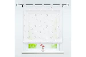 Delien Roleta rzymska z pętelkami, przezroczysta firanka rzymska, krótka, zasłona ze szlufkami, nowoczesne szaliki "motyl", do kuchni, sklepu, na okno, do salonu, 1 szt. szer. x wys. 100 x 150 cm,