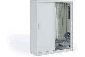ELUKS OVI Double Sliding Doors Wardrobe with Mirror Furniture for Bedroom Living Room and Hall Wardrobe Organizer Width 100cm/120cm/150cm/180cm/200cm (White, 120cm+2 drawers)