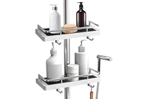 GOOPOOL Shower Caddy Bathroom Shelf Storage Shelf Rail No Drilling Shower Shelves Accessories Brackets Suitable for [18 mm-25 mm] Rail Plastic Pack of 2 White