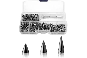 BOLOEST 100pcs Spikes Studs 7mm Metal Cone Spikes Rivet, Punk Rock Screw Back Studs for DIY Bags Clothing Leather Craft Bracelet Necklace, with Screwdriver (Black, 3 Size)