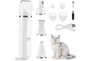 Beihre Tosatrice silenzioso per Cani, 4 in 1 Tagliacapelli Animali Ricaricabile per Gatti, Taglia Zampe e Affila Artigli con 4 Testine Multiuso per La Depilazione Di Tutto Il Corpo