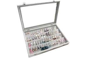 BIENSER Organizer na kolczyki, aksamitny przezroczysty uchwyt na kolczyki i 40 par kolczyków pudełko do przechowywania, pudełka na biżuterię, gablota wystawowa zamykana, pyłoszczelna, 33 cm (dł.) x 23