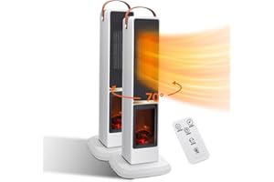 Taylor Swoden Calefactor cerámico PTC 2000W para uso en interiores con chimenea, oscilación de 70°, temporizador de 12 horas, 3 modos, control remoto, rápido calentador de torre cerámico, 2 Piezas