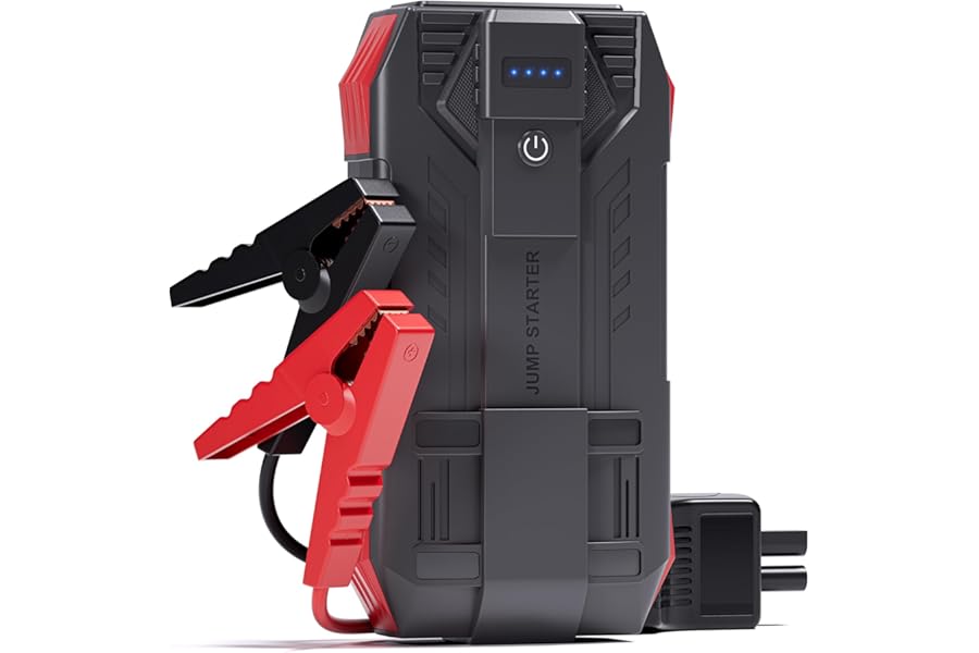 Povasee Jump Starter Power Pack, 6000A Car Battery Booster Jump Starter Power Bank (up to 10L Petrol/8L Diesel), 12V Jump Pack Car Starter with Jump Leads, Emergency LED and 2 USB Ports