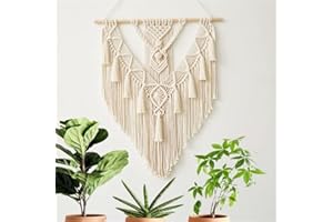 BMIDRUT Arazzo in macramè, realizzato a mano, con nappa, decorazione artigianale per camera da letto, soggiorno, appartamento, 45 x 75 cm