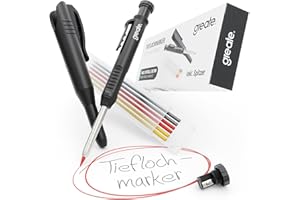 ‎GREATE greate Tieflochmarker Bleistift inkl. 7 Mienen & Spitzer - Handwerker Bleistift Baustelle für Holz, Metall, Kunststoff, Fliesen uvm. - Tiefenlochmarker, Markierstift, Baustellen Stift, Baubleistift