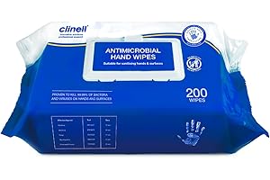 Clinell Antimicrobial Hand Wipes - Pack of 1 - 200 Wipes - Antibacterial, Suitable for Hands and Surfaces - Dermatologically Tested, Kills 99.99% of Germs