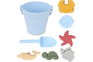 Foreverup Juguetes Playa Silicona, 8 Pcs Cubo de Arena y moldes de Arena, Set Juguetes Playa Juguetes Playa Niños Niña Bebe con Moldes de Arena para Niños y Niñas(Azul)