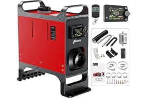 HCALORY 12V 24V 5KW-8KW Diesel Air Heater All-in-One with Remote Control and LCD Monitor for Car Trucks Boat Bus RV and Trailer, Saving Space and Easy to Move, Red