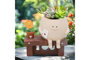 Lotvic Macetas de Cara Sonriente, Maceta con Cara Sonriente para Hogar Jardín Terraza, Macetero Caras Sonrientes con Agujeros de Drenaje, Girasol Primaveral, Regalo Ideal para Madre, Navidad