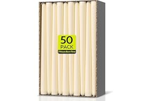 LEDIVION Taper Dinner Candles, Non-Drip Table Candlesticks, Unscented Ivory, 7-Hour Burn Time, Long-Burning Tapered Candles, Paraffin Wax with Cotton Wicks, 50 Pack