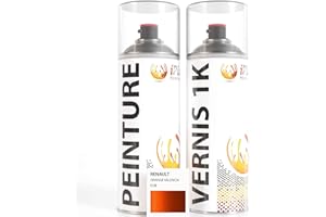 ipixline Kit Retouche Peinture Carrosserie Voiture - Bombe Aérosol Peinture Auto 400 ml, Vernis Brillant 1k 400 ml - Compatible avec Renault - Orange Valencia EQB