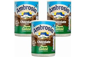 Ambrosia Chocolate Flavour Devon Custard 400g can x 3, Instant Ready to Eat Hot or Cold Dairy Dessert with Welari Thank You Card | (3pack)