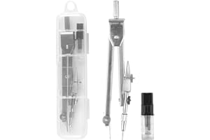 PUNWEY Compas Professionnel College, Compas Scolaire avec Sécurité Protège Pointe et Mine, Compas de Précision en Acier Avec Rallonge Compas Architecte Compas a vis Pour Dessin Mathématique (Argent)