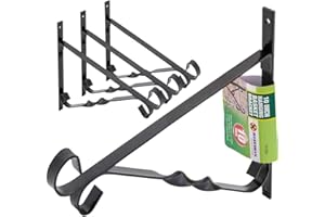 BARGAINS-GALORE Set of 4 Hanging Basket Bracket - 10" Decoration Hook Flowers Garden Wall Mount | Plant Hanger Indoor Outdoor | Wall Mounts for Plants, Baskets, Wind Chimes, Bird Feeders, Bird House - Black Metal