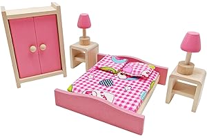 XIAONAN Wooden Doll House Furniture Doll House Building Blocks Mini Dollhouse for Kids Childs Gifts Family Doll House (Bedroom)