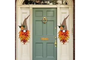 Uotory Autumn Maple Gnome Front Door Hanger Wooden Door Panels Holiday Decoration Thanksgiving Gnome Wreath Decoration Autumn Gonk Gnomes for Fall Harvest Festival Holiday Decoration (2 PCS)