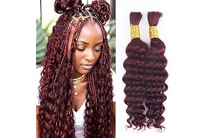 TRUMORE Human Braiding Hair for Boho Braids Burgundy Deep Wave Bulk Human Hair for Braiding 18 Inch 2 Bundle 100G #99J Wet and Wavy Curly Red No Weft Bundles