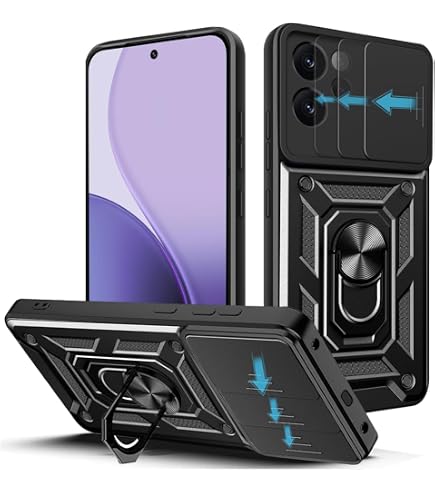 Cover Per Oppo Reno 14 5G Con Vetro Temperato E Protezione Fotocamera Scorrevole – Custodia Antigraffio Con Staffa Anteriore E Posteriore, Silicone E PC, Colore Nero