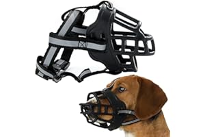 Bozal para Perros Grandes, FainFun Bozal para Perros Que Permite Beber, Bozal Perro Mediano Silicona, Bozal Perro Mediano Antiladridos, Antimordiscos, con Bandas Reflectantes (L)