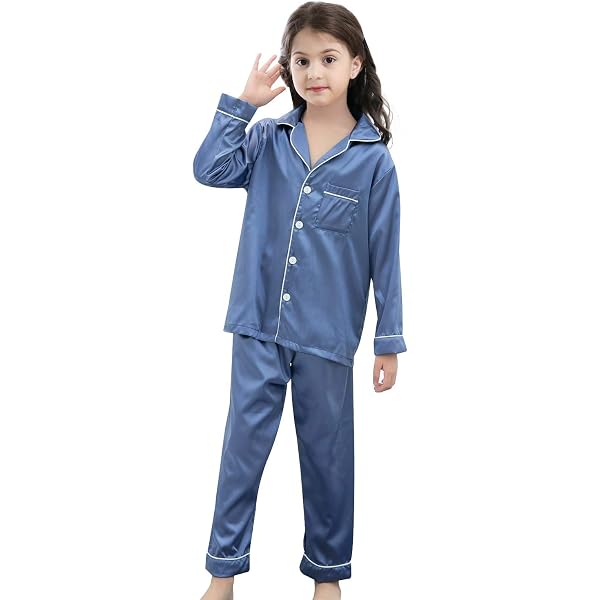 Pajamas Kid Unisex Pjs Set Girls Boys Silk Pajamas Set Satin Long Sleeve 2  Piece Clasic Sleepwear for 2-12 Years Todder, Dusty Blue, 7-8 Years : Buy  Online at Best Price in