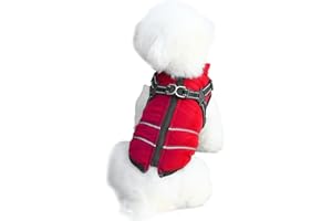 Mitili Warme Hundemantel Wasserdicht mit Geschirr, Reflektierend Hundejacke Winter für Kleine und Mittlere Hunde, Winddichte Hunde Wintermantel, Outdoor Hundeweste (Rot, L)