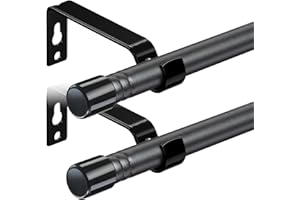 Harrms 2 barras de cortina para cortinas con ojales, color negro mate, barra de cortina de gasa de 16 mm de 76 a 158 cm, barra de cortina de ventana de metal extensible con soportes ajustables para
