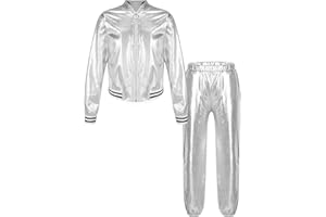 Jugaoge Kinder Bekleidungsset Mädchen Jungen Jacke und Hose Lack Leder Optik Jogging Anzug Herbst Winter Sport Fitness Tanz Outfits