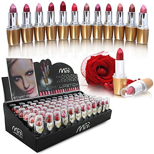 72 Lipstick Luxury Full Size Assorted Colours in Display Box WHOLESALE