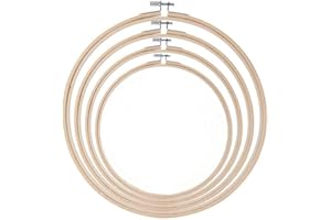 Cleana Arts Telaio da ricamo rotondo per fai-da-te, set in bambù per punto croce 4 pezzi.