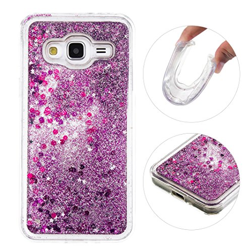 Samsung Galaxy J3 Glitzer Hülle Rosa Schleife® TPU Weiche Silikon Backcover Slim Case 3D Fließen Flüssig Shiny Bling kristall Handyhülle Handytasche Schale Bumper mit Schmetterling Herz Muster Entwurf für Samsung galaxy J3 (5.0 Zoll)