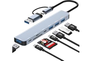 Vonxite 8 in 1 USB C Adapter, USB C Hub Multiport Adapter with 2 USB-C Data Ports, USB 3.0 and 3 USB 2.0, SD/TF Card Reader USB C Hub for Smartphones, Laptop, Switch, Printer USB Fan, Flash Drive