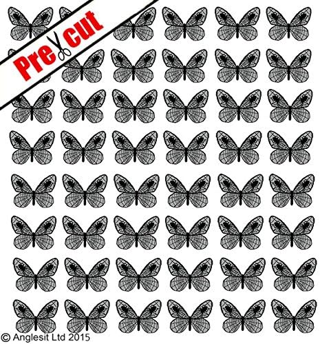 48 X PRE-CUT BLACK & SILVER/GREY SPIDERWEB BUTTERFLY EDIBLE RICE / WAFER PAPER CUP CAKE TOPPERS BIRTHDAY PARTY WEDDING DECORATION