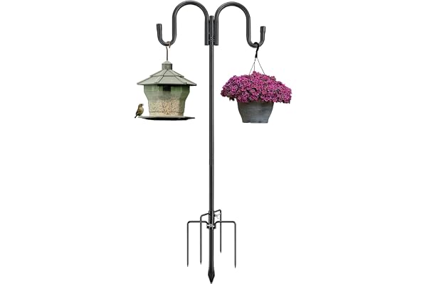 LAIDER HEROS Crochet de Berger de Jardin, 208cm Double Crochet de Jardin Robuste avec 5Broches Base Support d'Extérieur pour Mangeoires à Oiseaux pour Suspendre des Plantes, Décorations et Mariage